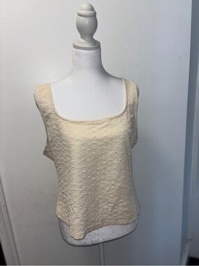 Textured Square-Neck Cream Tank Top